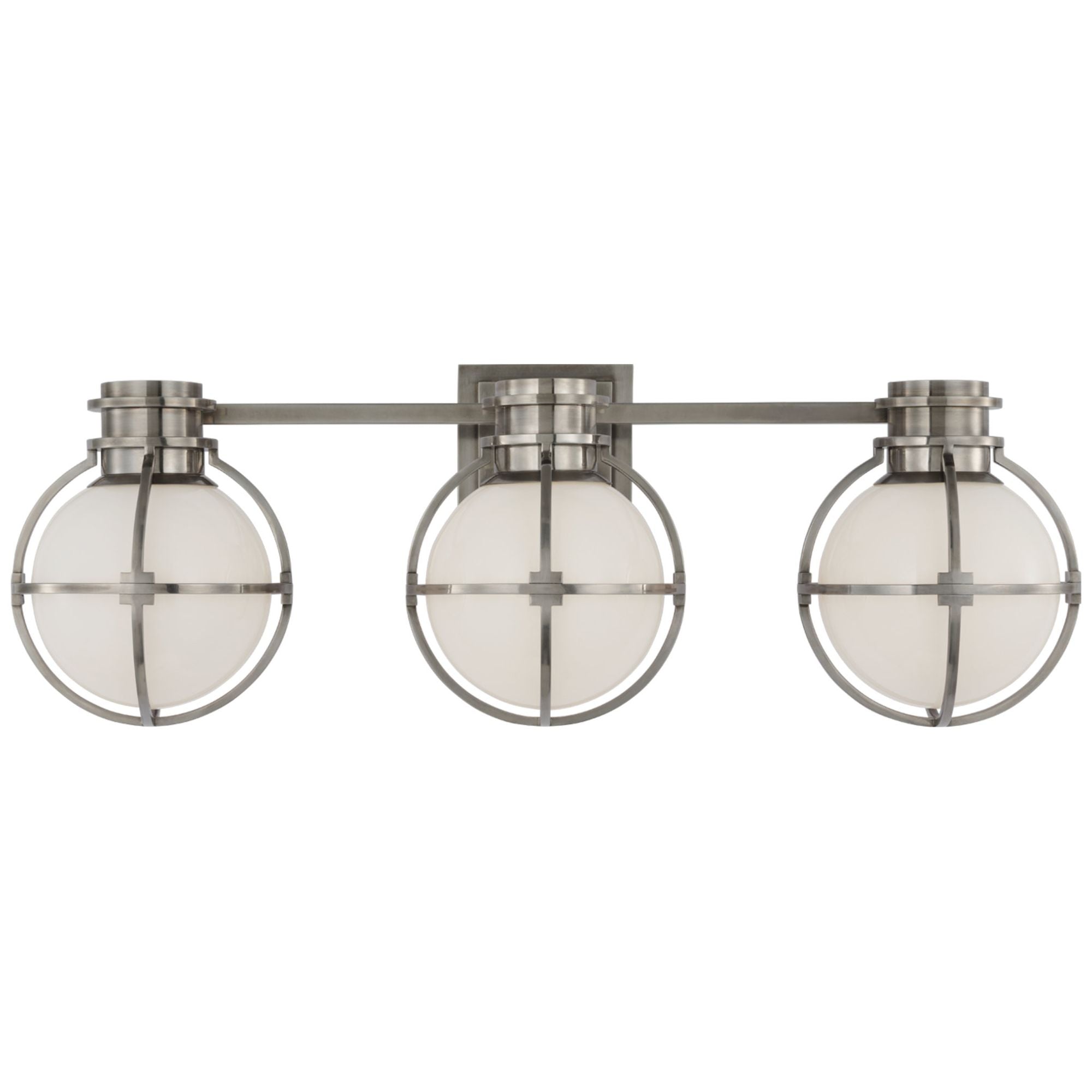 Chapman & Myers Gracie Triple Sconce in Antique Nickel with White Glass