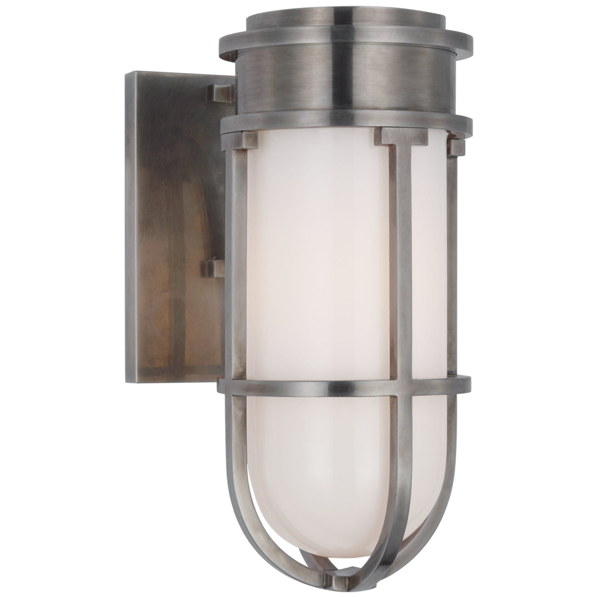 Chapman & Myers Gracie Tall Bracketed Sconce in Antique Nickel with White Glass Wall Light W4.75" x H10.5"