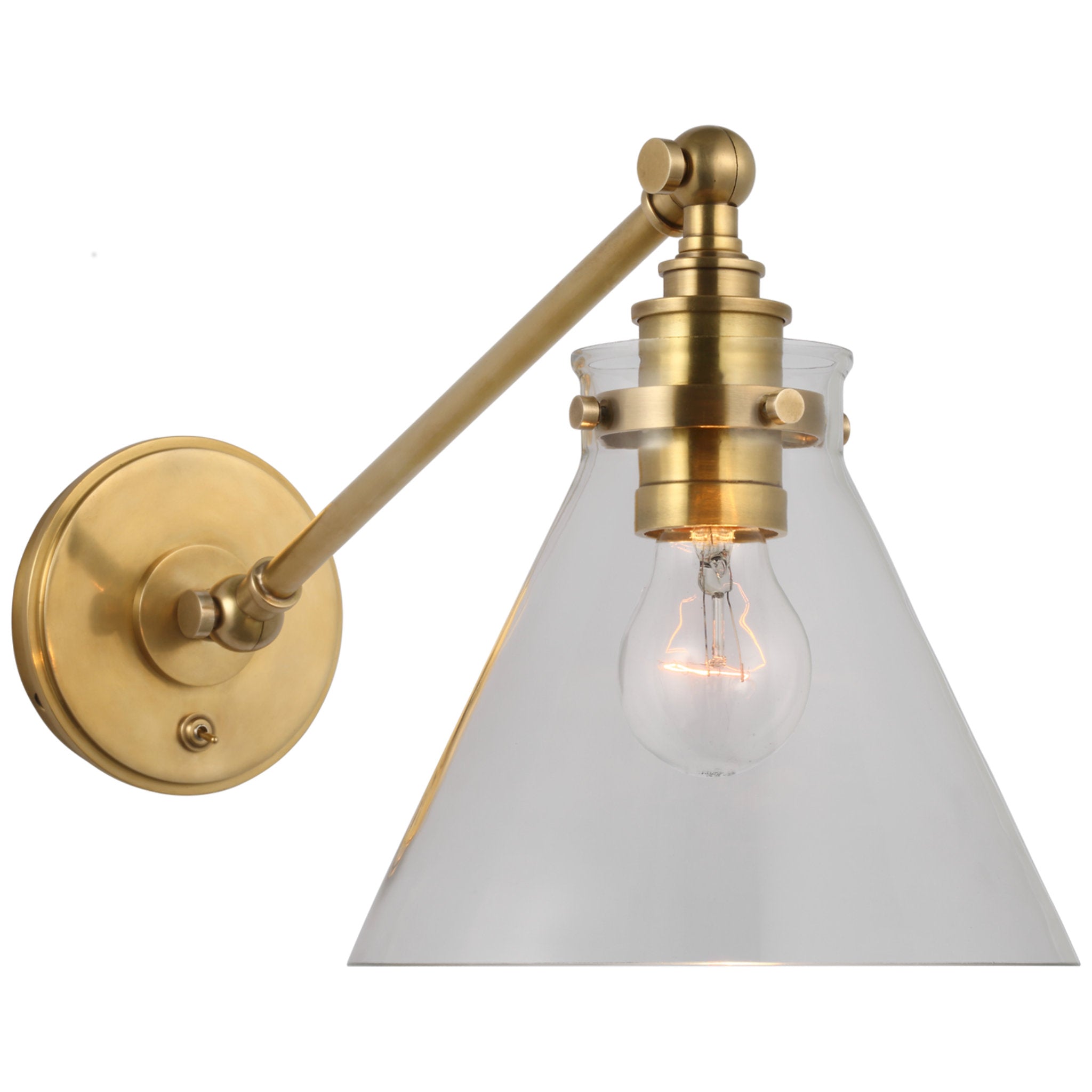 Chapman & Myers Parkington Single Library Wall Light in Antique-Burnished Brass with Clear Glass