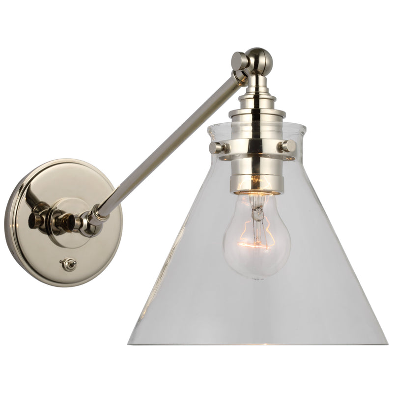 Chapman & Myers Parkington Single Library Wall Light in Polished Nickel with Clear Glass