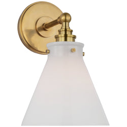Chapman & Myers Parkington Small Single Wall Light in Antique-Burnished Brass with White Glass
