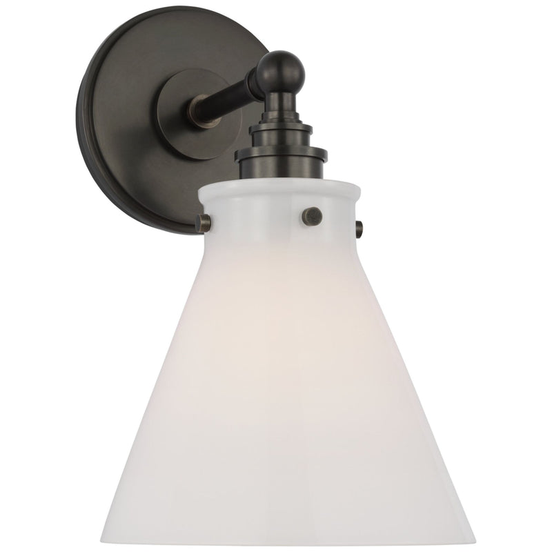 Chapman & Myers Parkington Small Single Wall Light in Bronze with White Glass