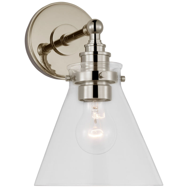 Chapman & Myers Parkington Small Single Wall Light in Polished Nickel with Clear Glass