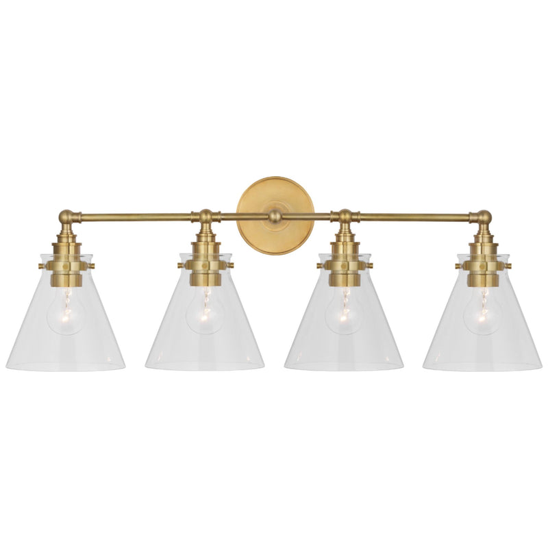 Chapman & Myers Parkington 32" Four Light Bath Bar in Antique-Burnished Brass with Clear Glass