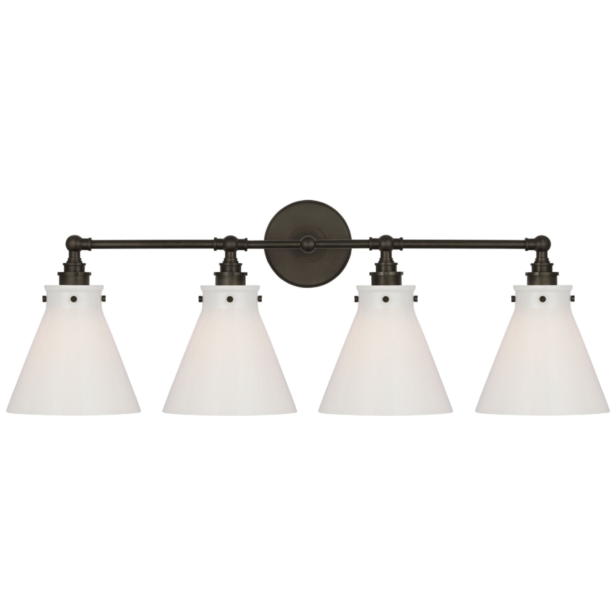 Chapman & Myers Parkington 32" Four Light Bath Bar in Bronze with White Glass Wall Light W32.5" x H11.5"