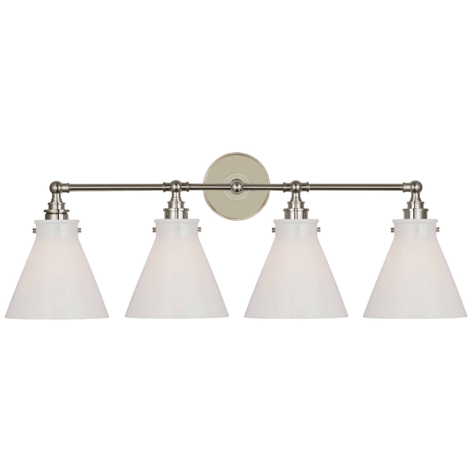 Chapman & Myers Parkington 32" Four Light Bath Bar in Polished Nickel with White Glass Wall Light W32.5" x H11.5"