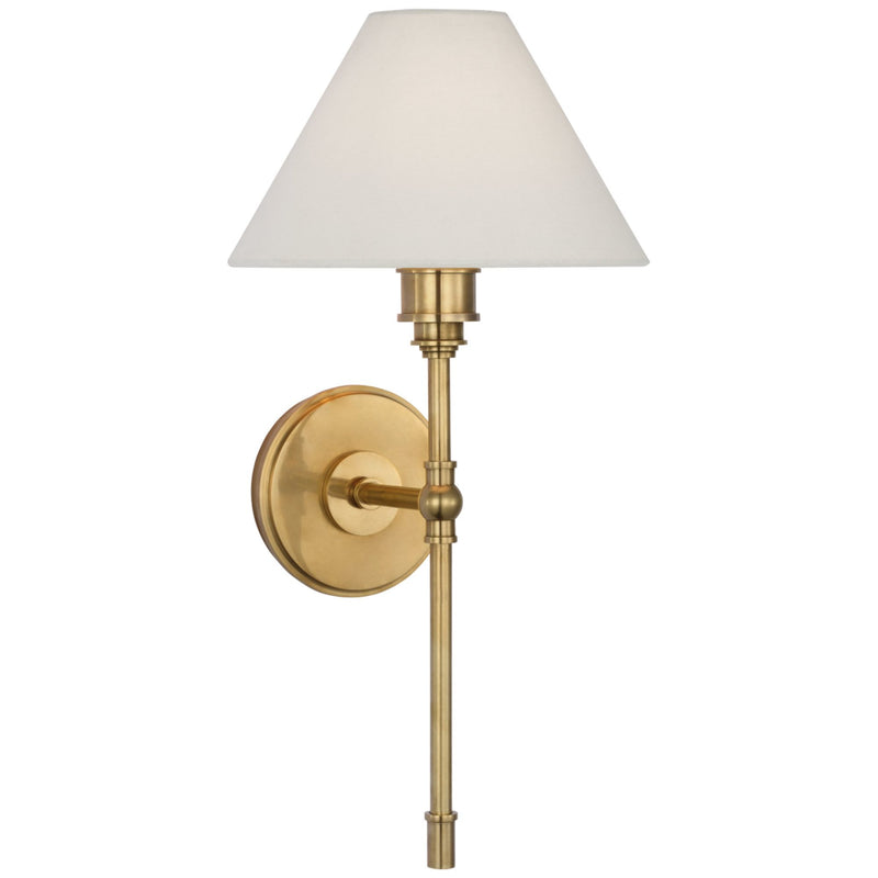 Chapman & Myers Parkington Large Tail Sconce in Antique-Burnished Brass with Linen Shade