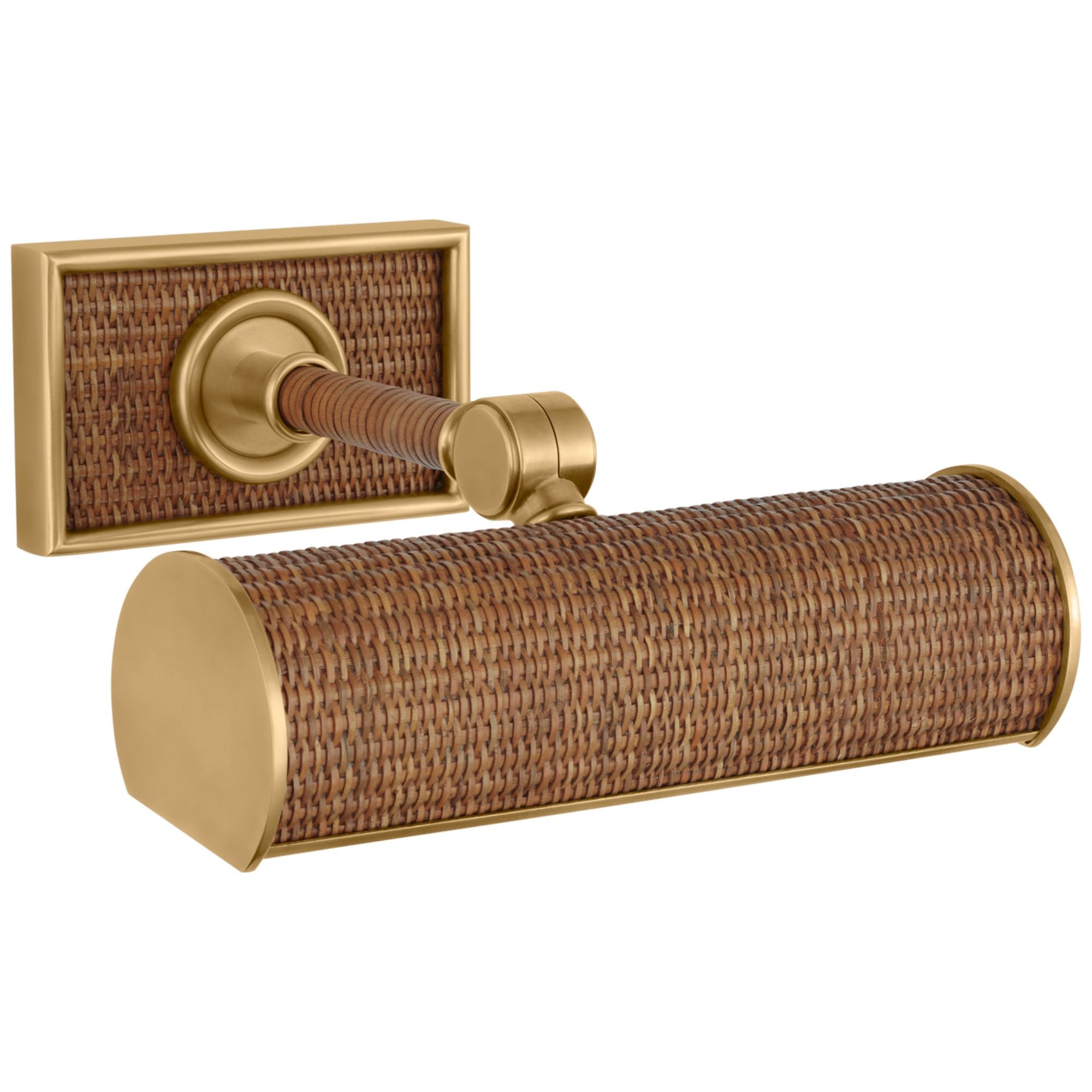 Chapman & Myers Halwell 8" Picture Light in Brass and Natural Woven Rattan Wall Light W8" x H2.75" - 4.5"