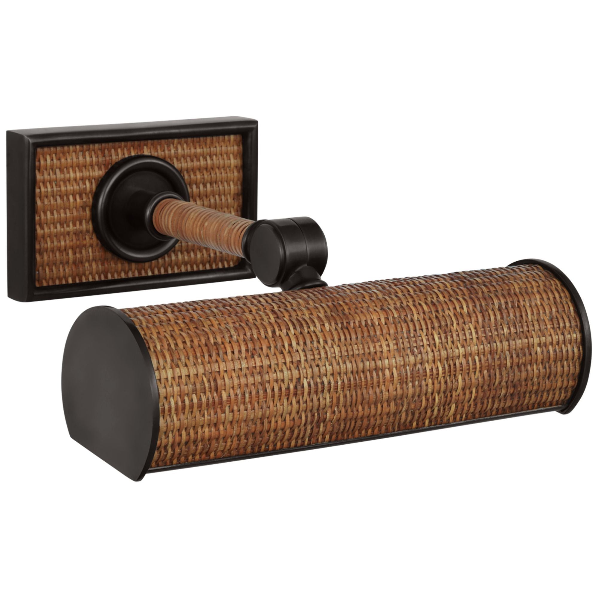 Chapman & Myers Halwell 8" Picture Light in Bronze and Natural Woven Rattan Wall Light W8" x H2.75" - 4.5"