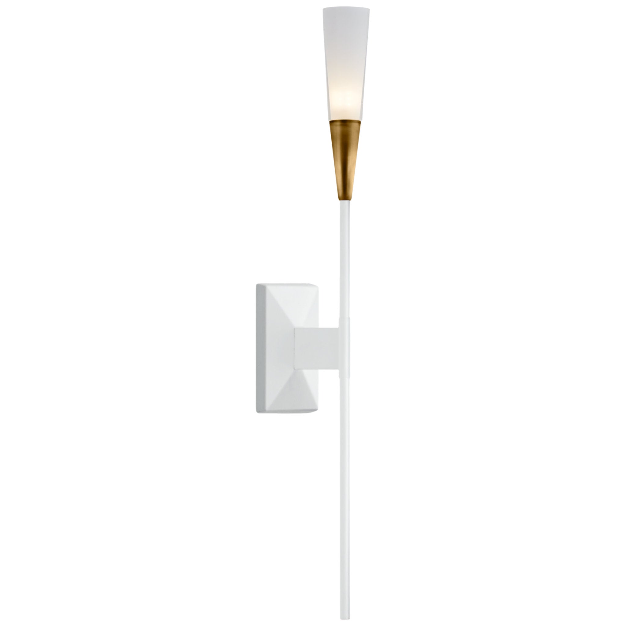 Chapman & Myers Stellar Single Tail Sconce in Matte White and Antique Brass with Frosted Acrylic