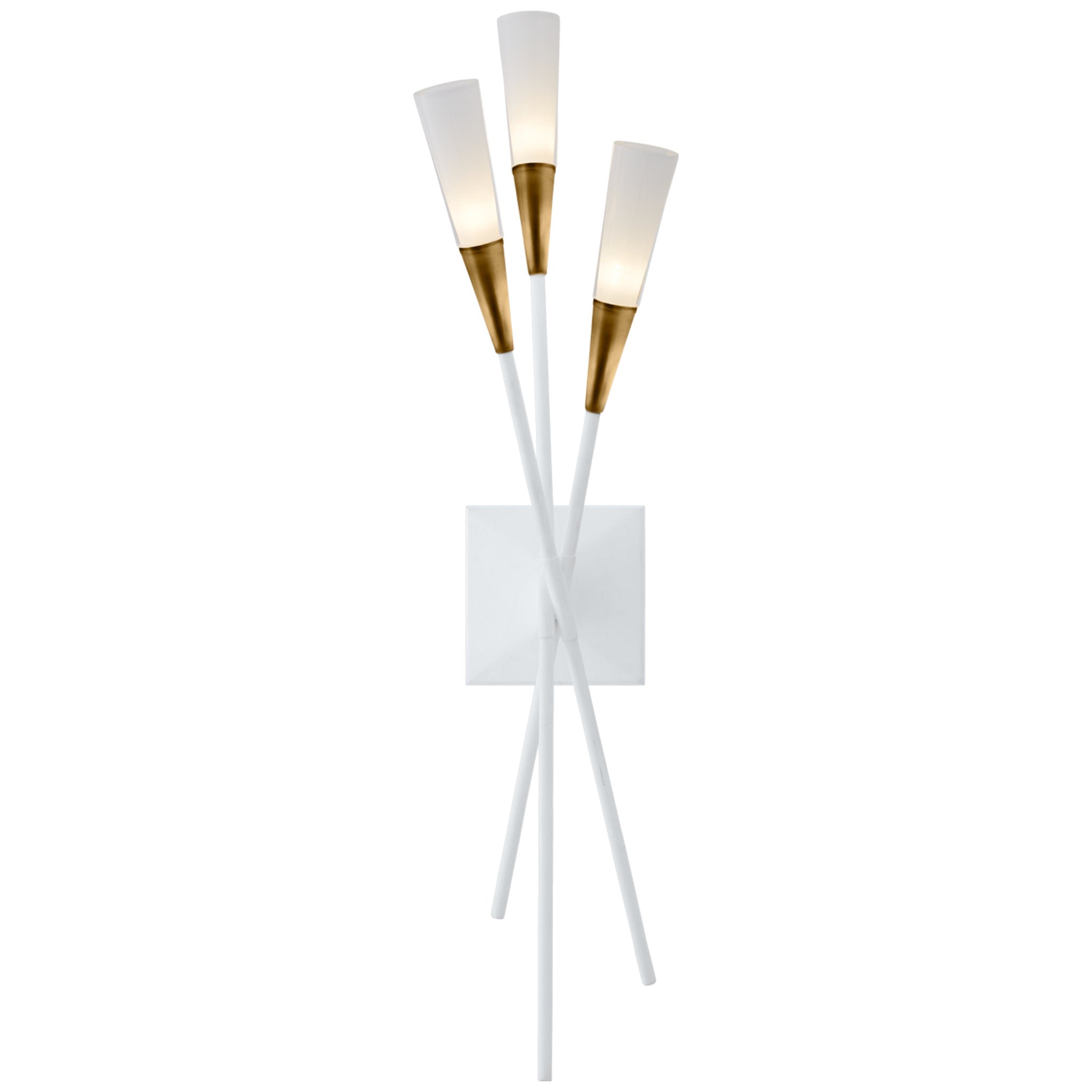 Chapman & Myers Stellar Triple Tail Sconce in Matte White and Antique Brass with Frosted Acrylic