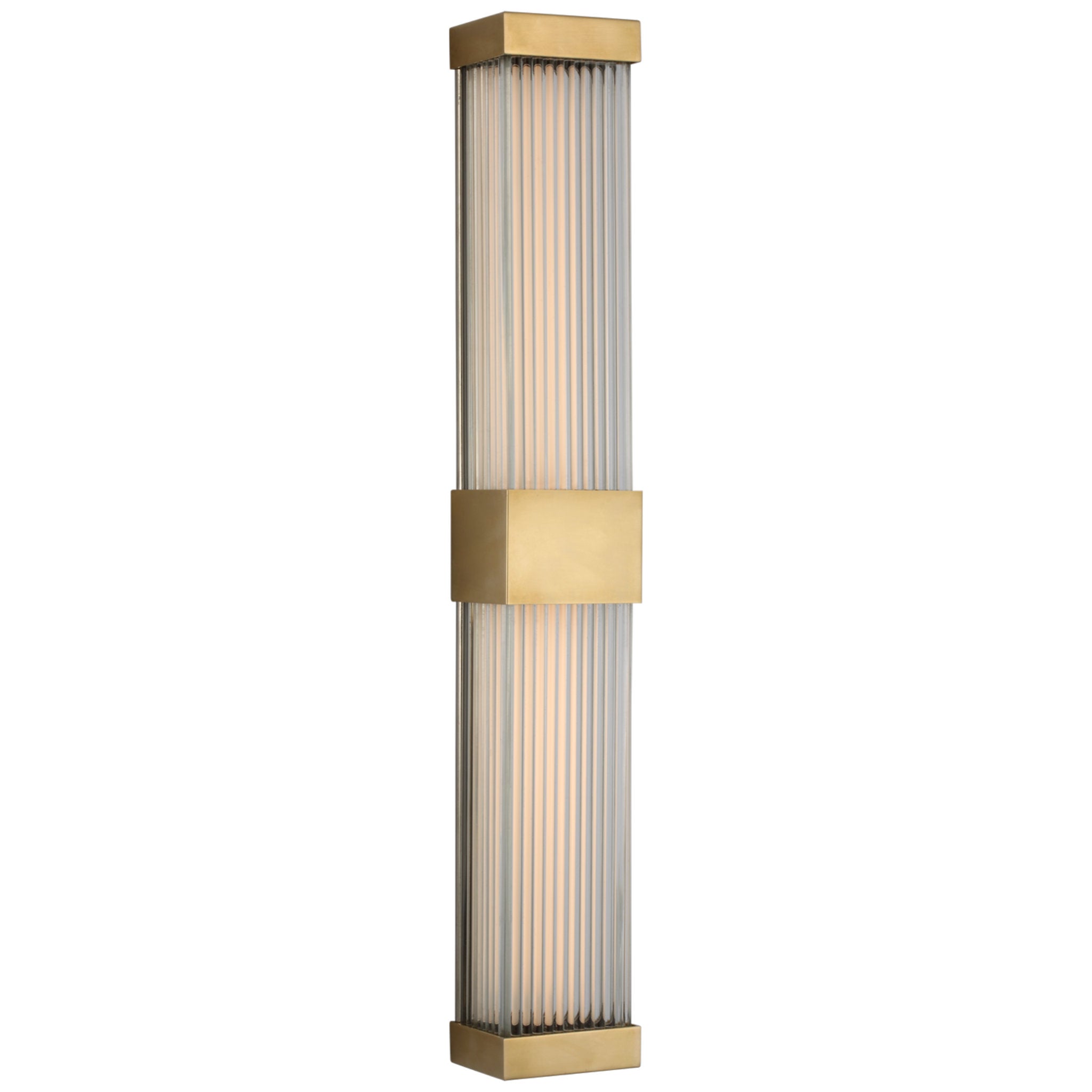 Chapman & Myers Vance 24" Double Sconce in Antique-Burnished Brass with Clear Glass Rods Wall Light W3.5" x H24"