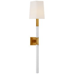 Chapman & Myers Reagan Large Tail Sconce in Antique-Burnished Brass and Crystal with Linen Shade