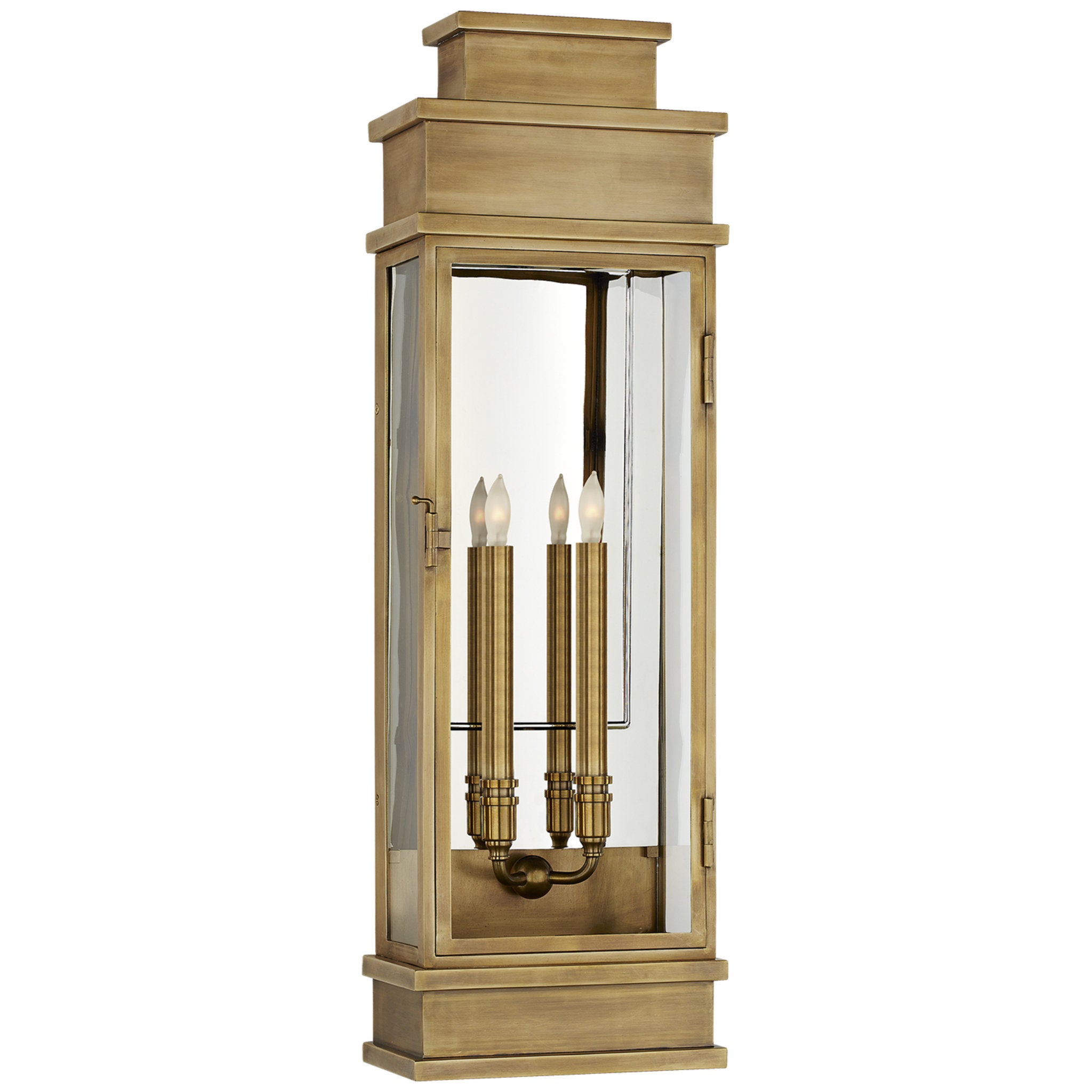 Chapman & Myers Linear Large Wall Lantern in Antique-Burnished Brass with Clear Glass Outdoor Lighting W9" x H29"