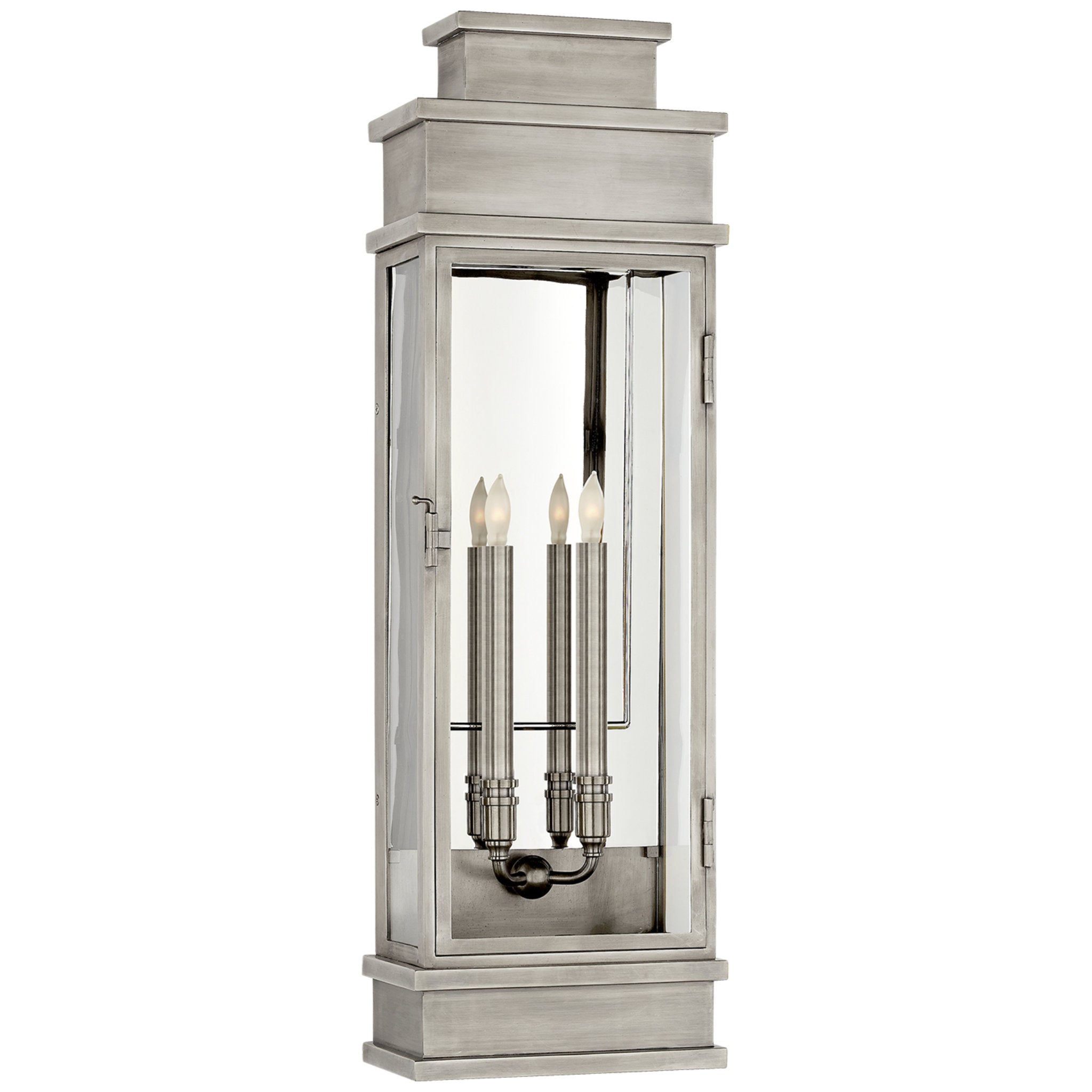 Chapman & Myers Linear Large Wall Lantern in Antique Nickel with Clear Glass