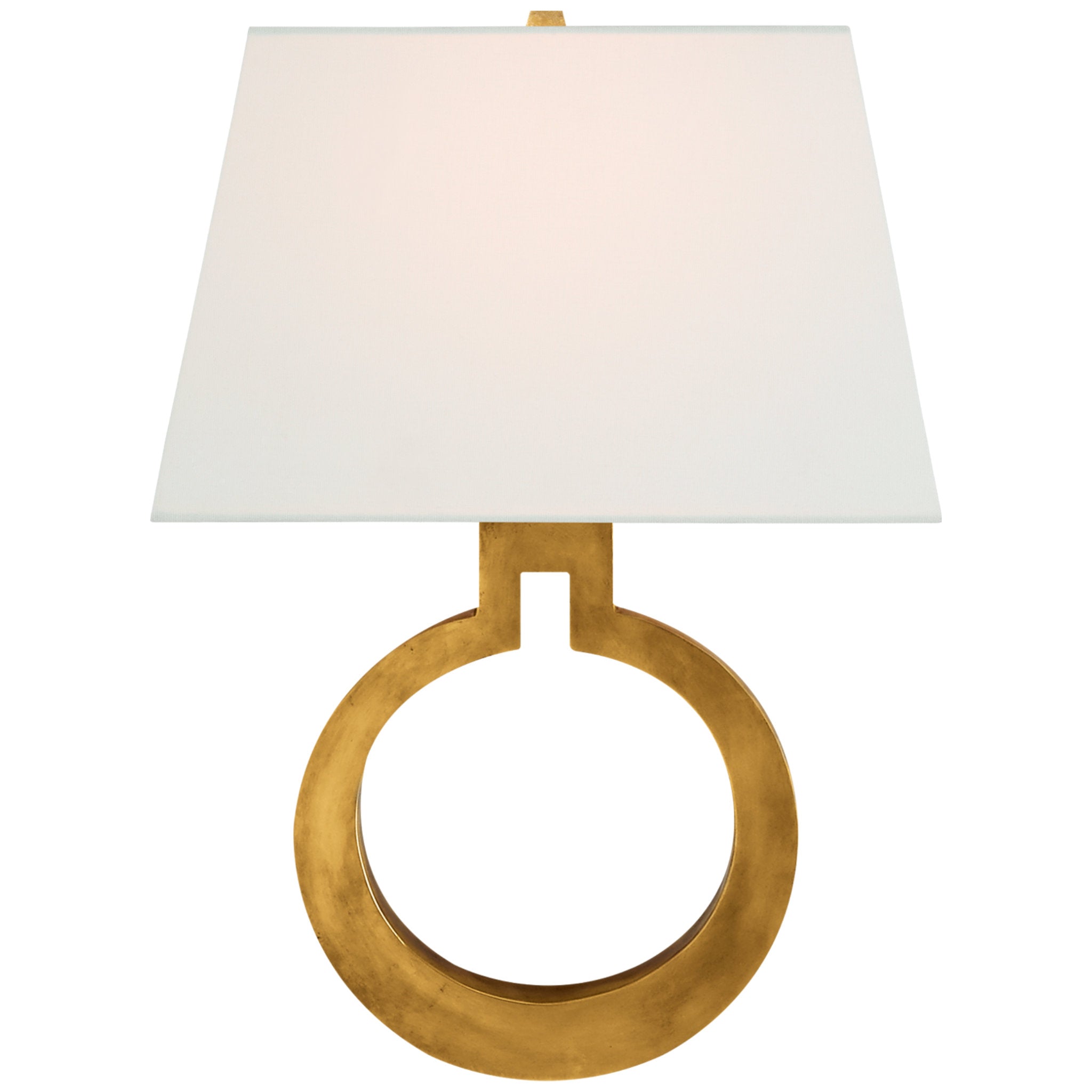Chapman & Myers Ring Form Large Wall Sconce in Antique-Burnished Brass with Linen Shade