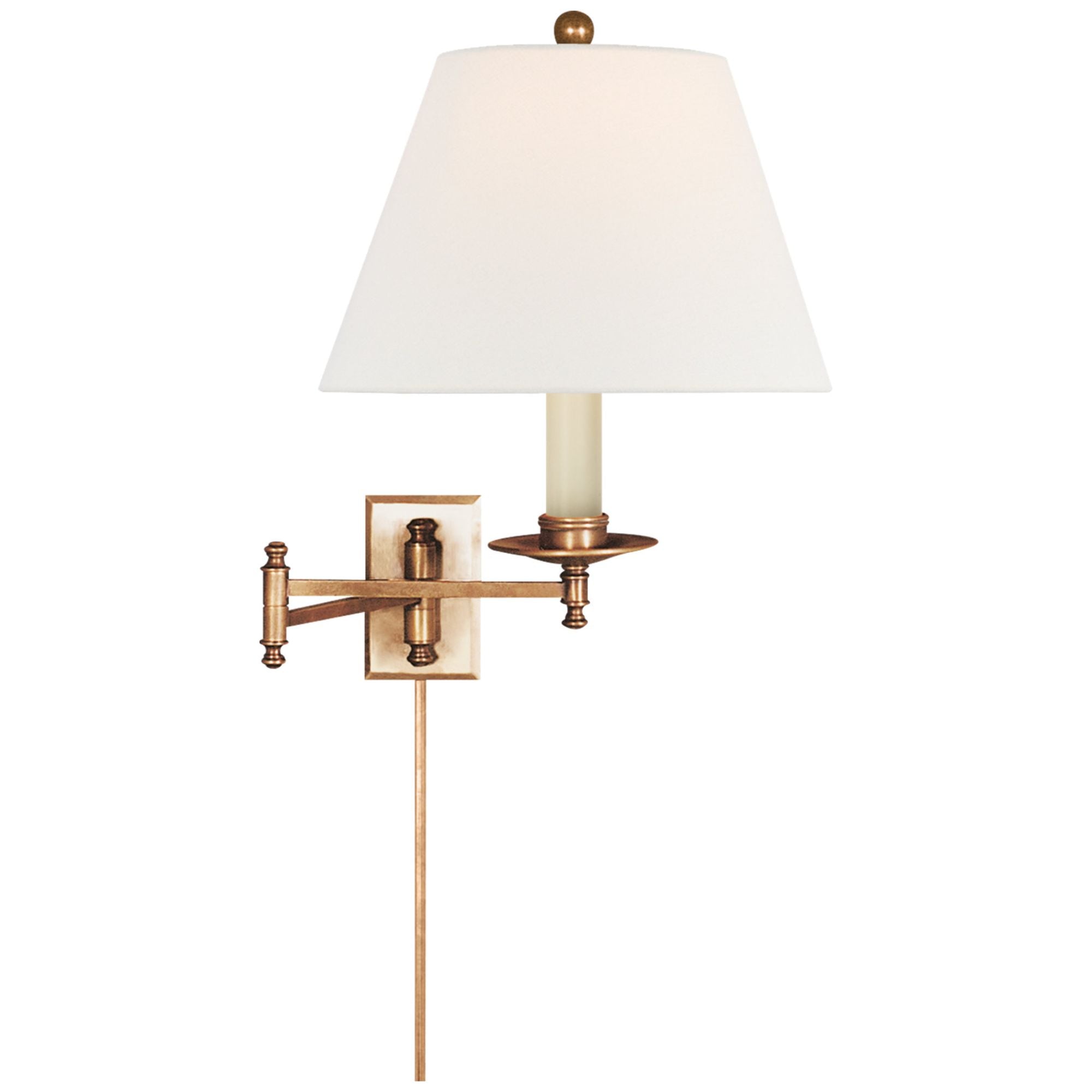 Chapman & Myers Dorchester Swing Arm in Antique-Burnished Brass with Linen Shade Wall Light W19.25" x H15"