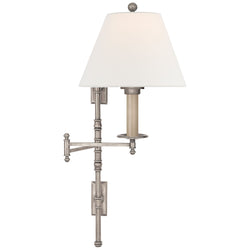 Chapman & Myers Dorchester Double Backplate Swing Arm in Antique Nickel with Linen Shade