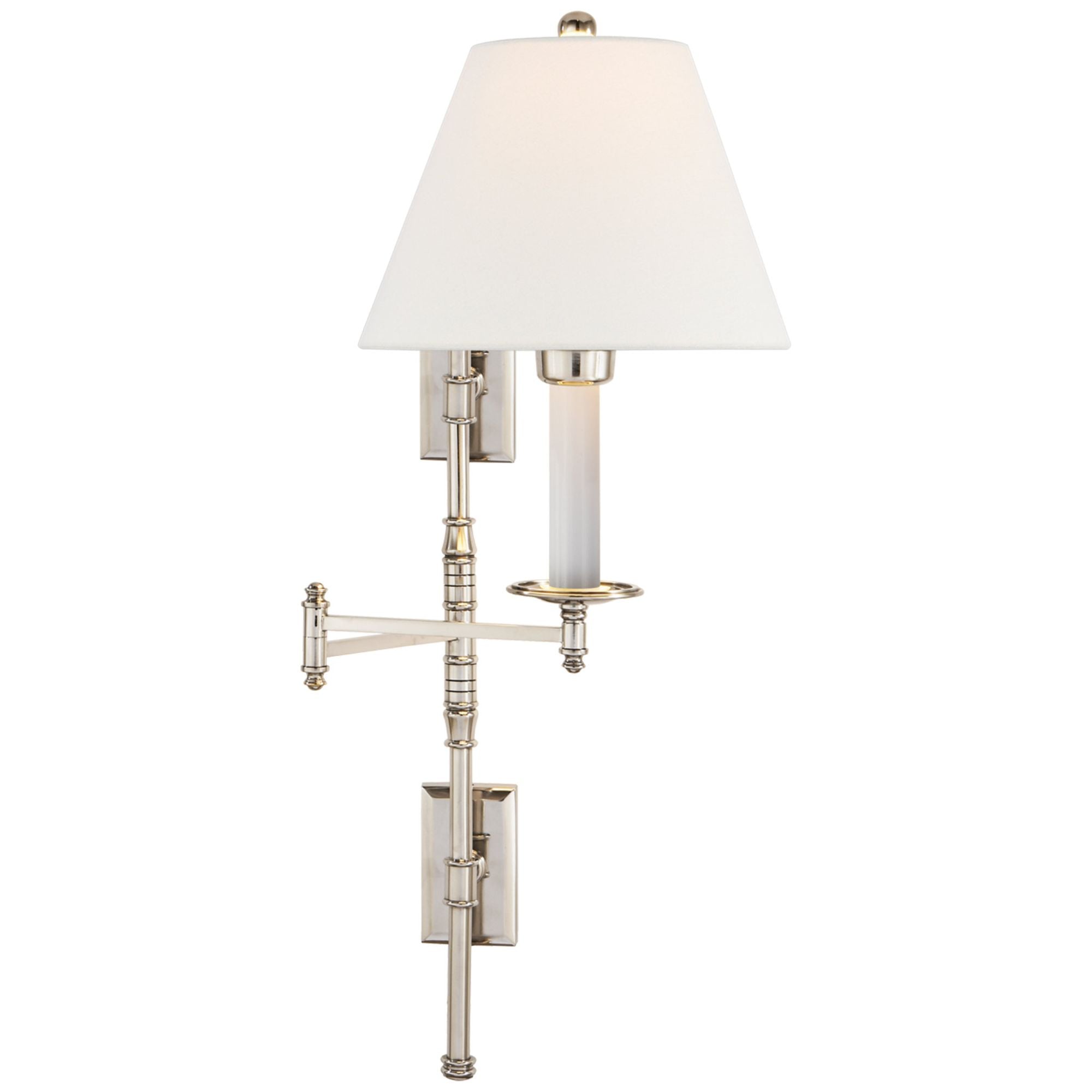 Chapman & Myers Dorchester Double Backplate Swing Arm in Polished Nickel with Linen Shade Wall Light W20" x H27"