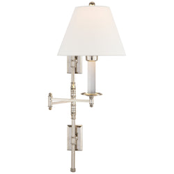 Chapman & Myers Dorchester Double Backplate Swing Arm in Polished Nickel with Linen Shade