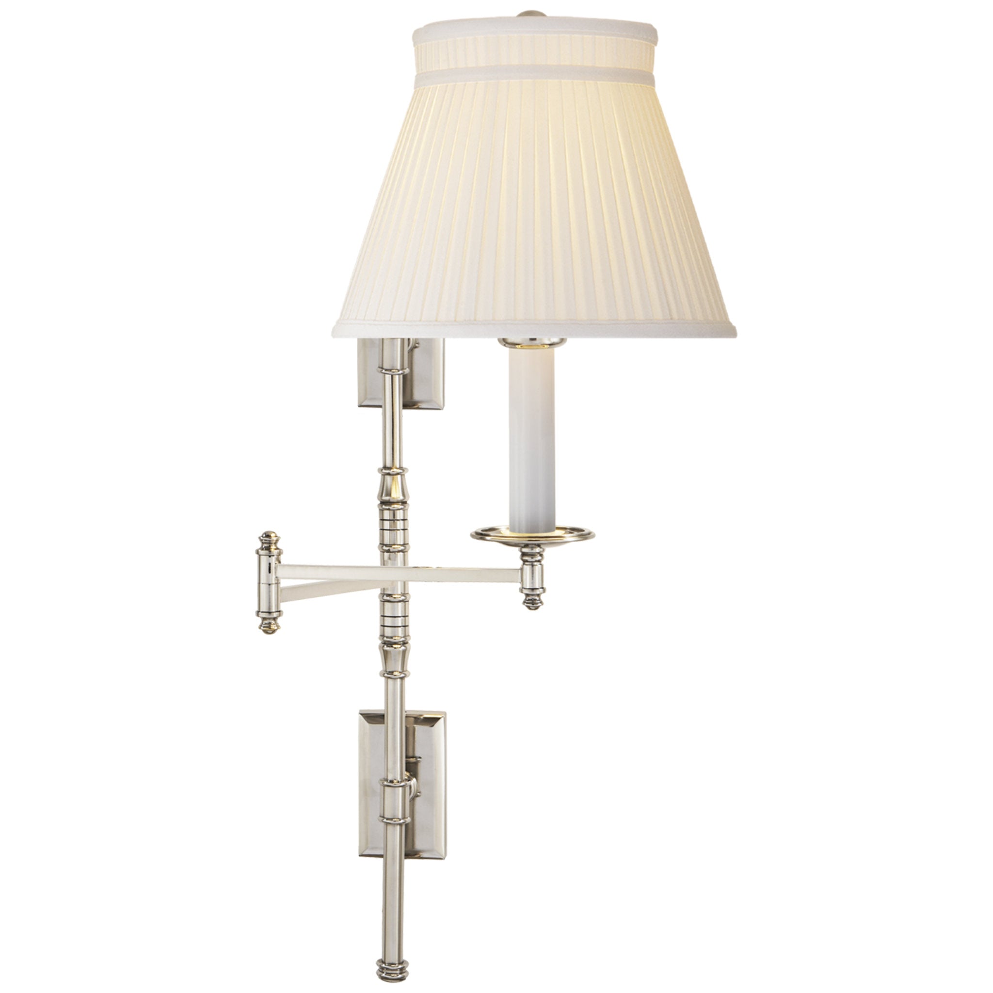 Chapman & Myers Dorchester Double Backplate Swing Arm in Polished Nickel with Silk Crown Shade
