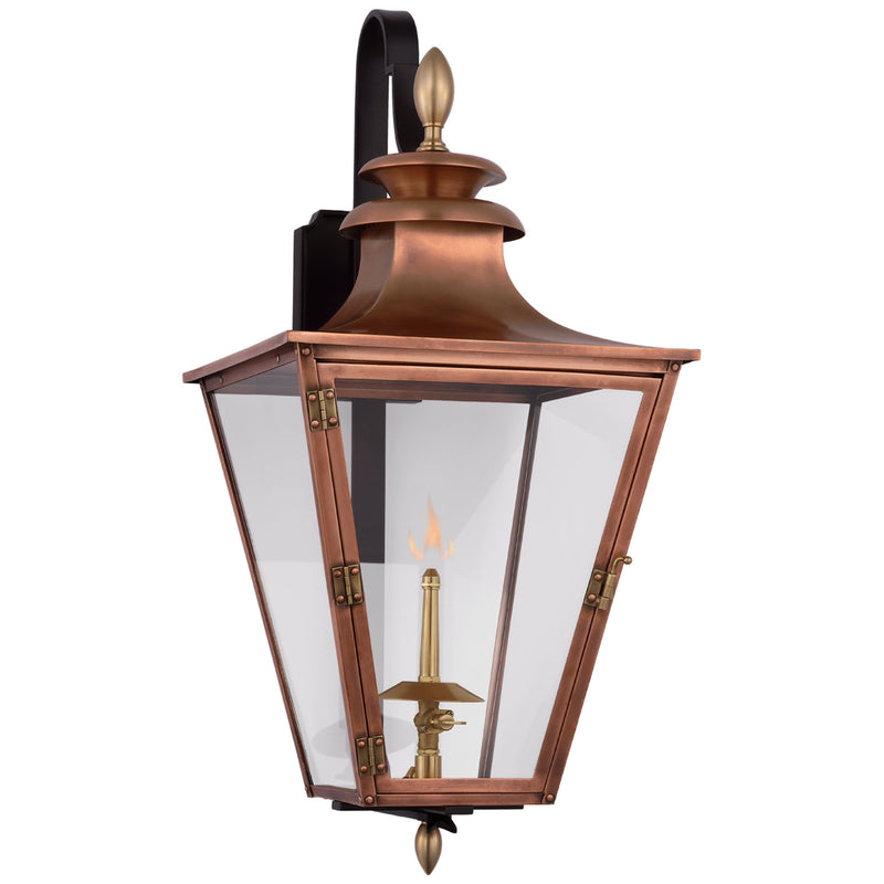Chapman & Myers Albermarle Small Bracketed Gas Wall Lantern in Soft Copper and Brass with Clear Glass