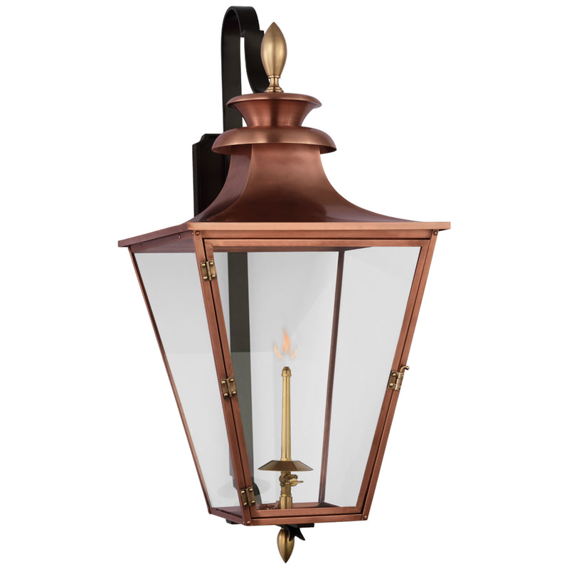 Chapman & Myers Albermarle Medium Bracketed Gas Wall Lantern in Soft Copper and Brass with Clear Glass