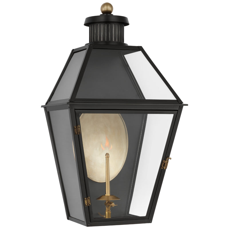 Chapman & Myers Stratford Medium 3/4 Gas Wall Lantern in Matte Black with Clear Glass