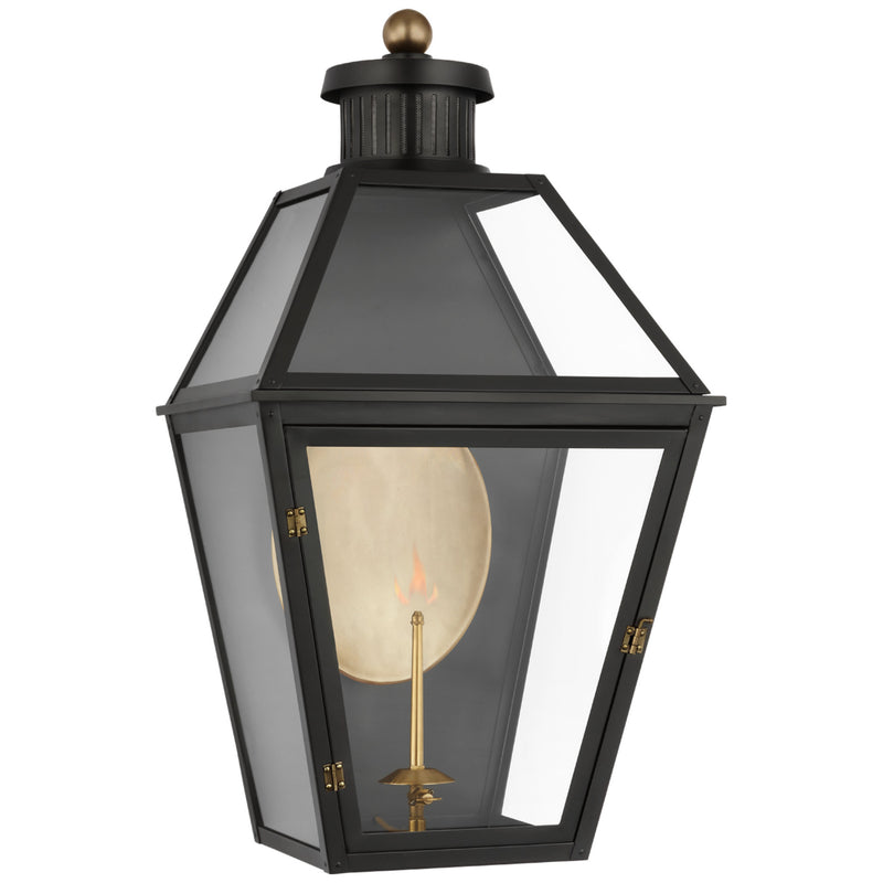 Chapman & Myers Stratford Large 3/4 Gas Wall Lantern in Matte Black with Clear Glass