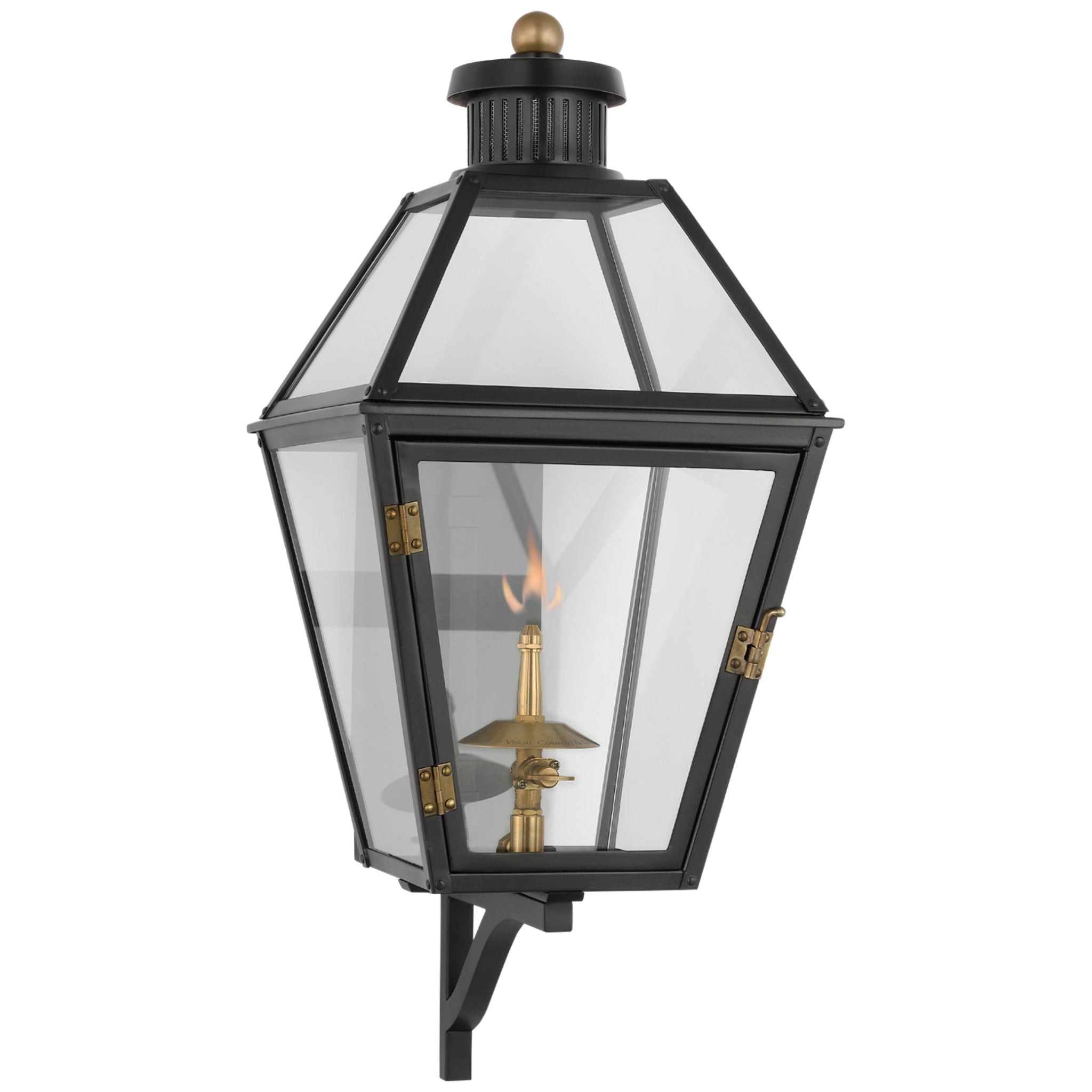 Chapman & Myers Stratford Small Bracketed Gas Wall Lantern in Matte Black with Clear Glass