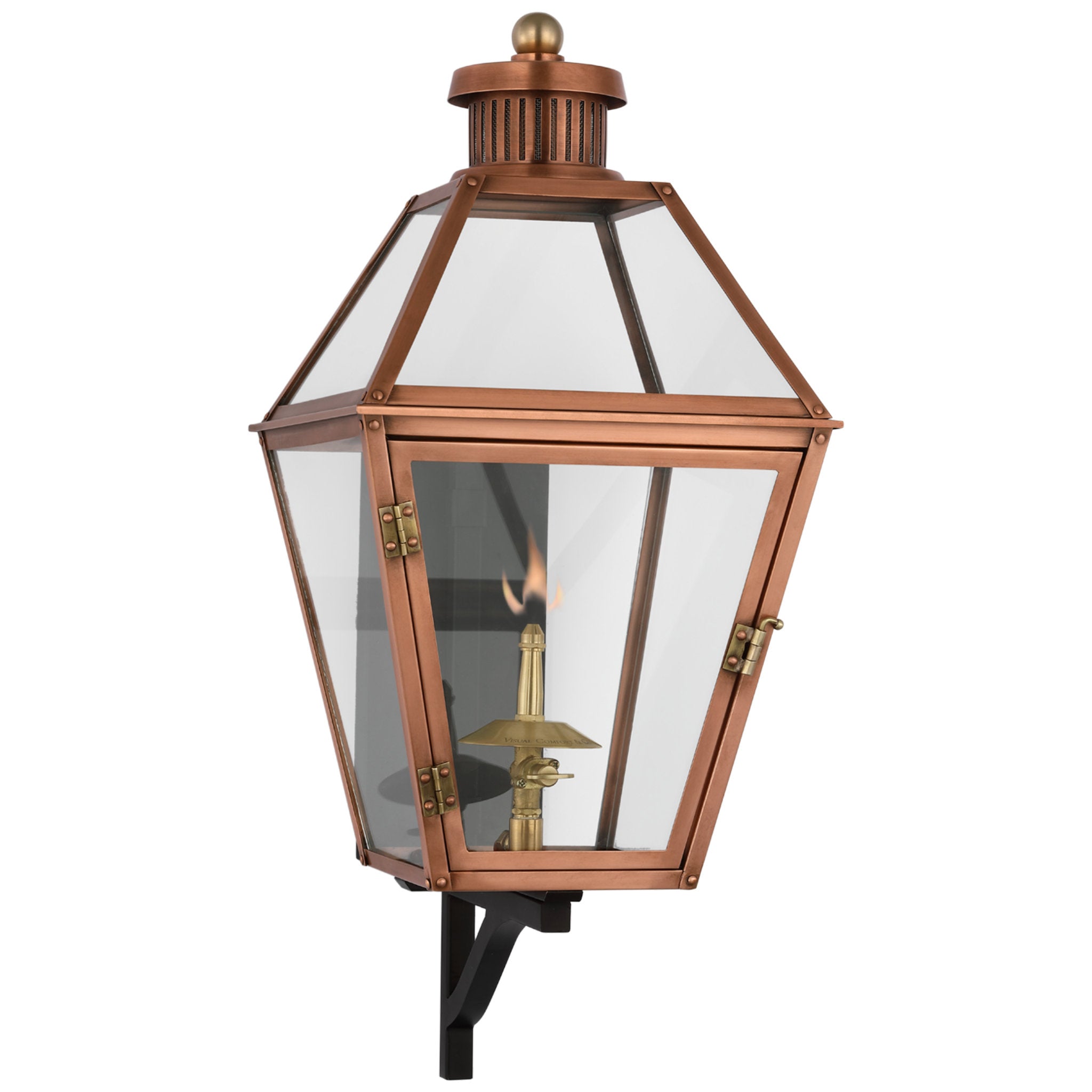 Chapman & Myers Stratford Small Bracketed Gas Wall Lantern in Soft Copper with Clear Glass