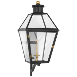 Chapman & Myers Stratford Large Bracketed Gas Wall Lantern in Matte Black with Clear Glass