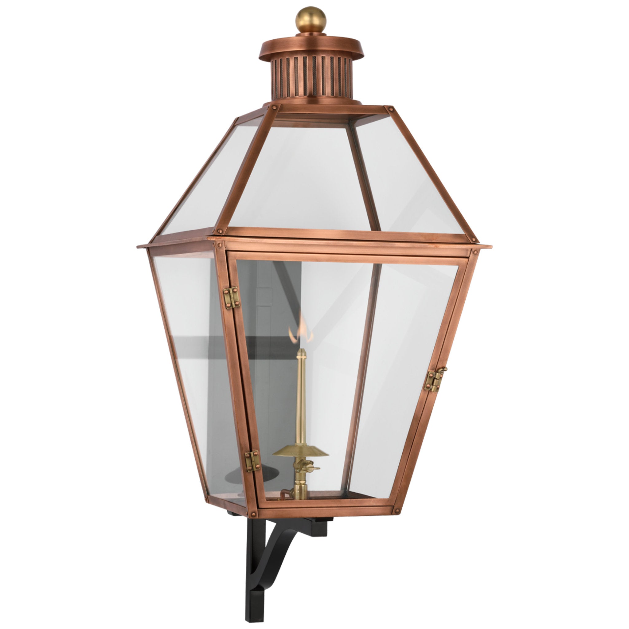 Chapman & Myers Stratford Large Bracketed Gas Wall Lantern in Soft Copper with Clear Glass