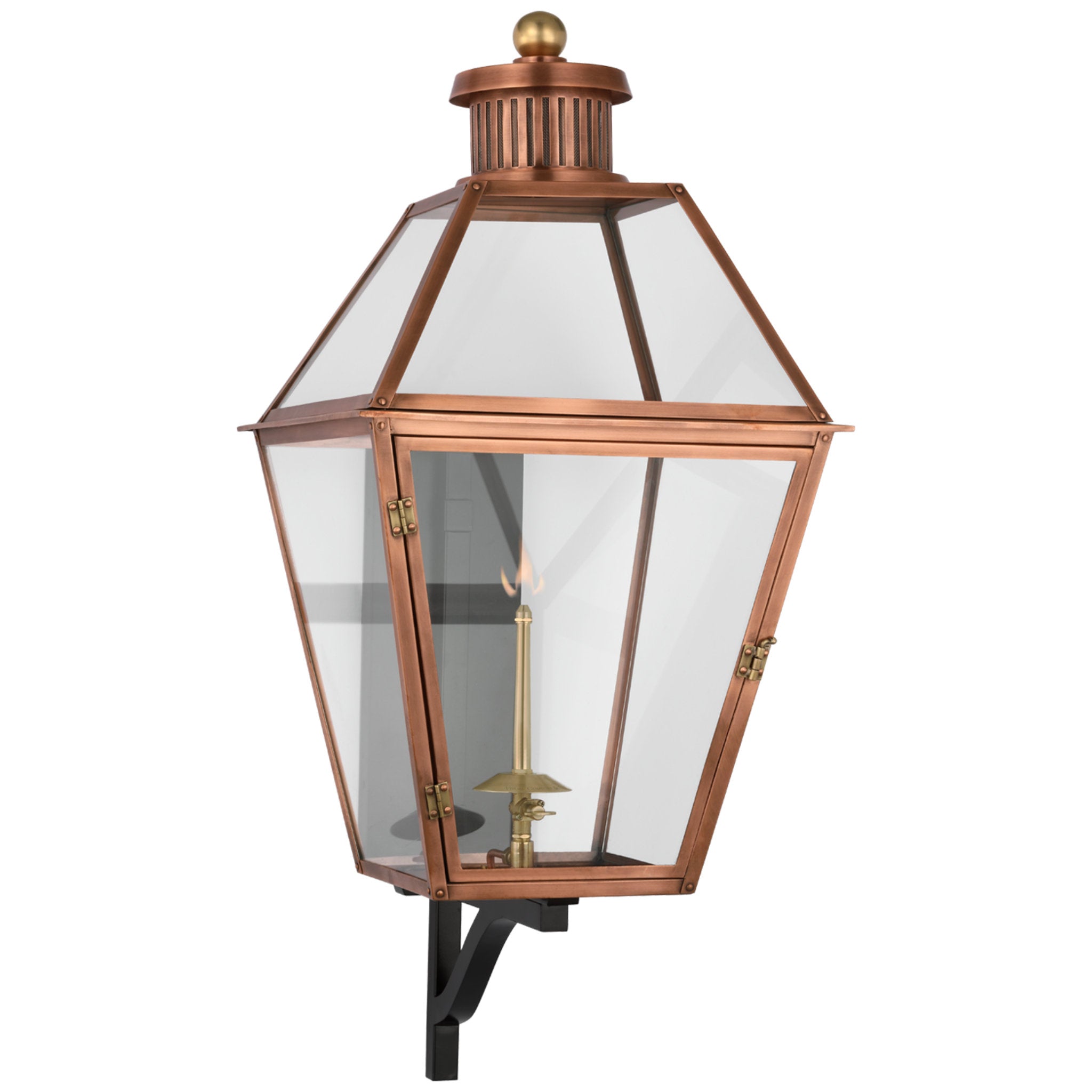 Chapman & Myers Stratford Large Bracketed Gas Wall Lantern in Soft Copper with Clear Glass Outdoor Lighting W14.75" x H33.25"