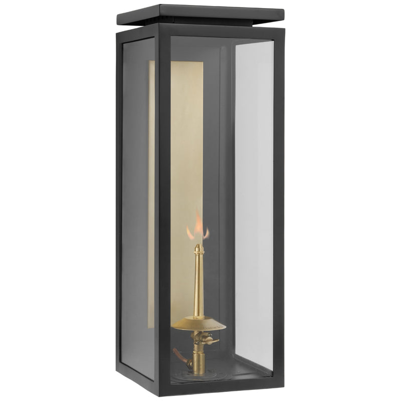 Chapman & Myers Fresno Large 3/4 Gas Wall Lantern in Matte Black with Clear Glass