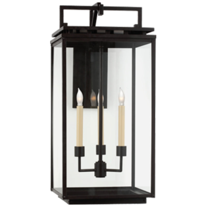 Chapman & Myers Cheshire Large Bracketed Wall Lantern in Aged Iron with Clear Glass