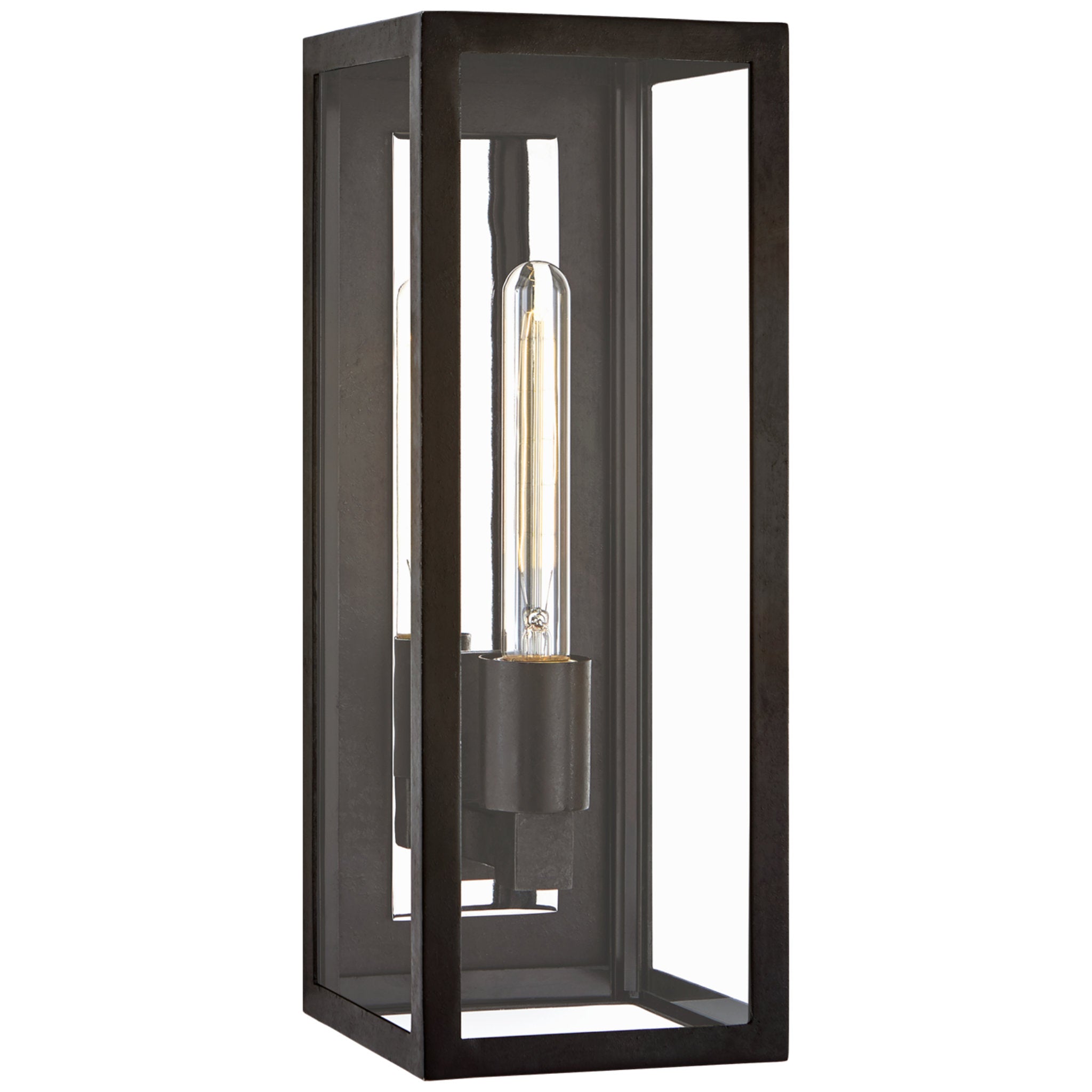 Chapman & Myers Fresno Medium 3/4 Wall Lantern in Aged Iron with Clear Glass Outdoor Lighting W6" x H16"