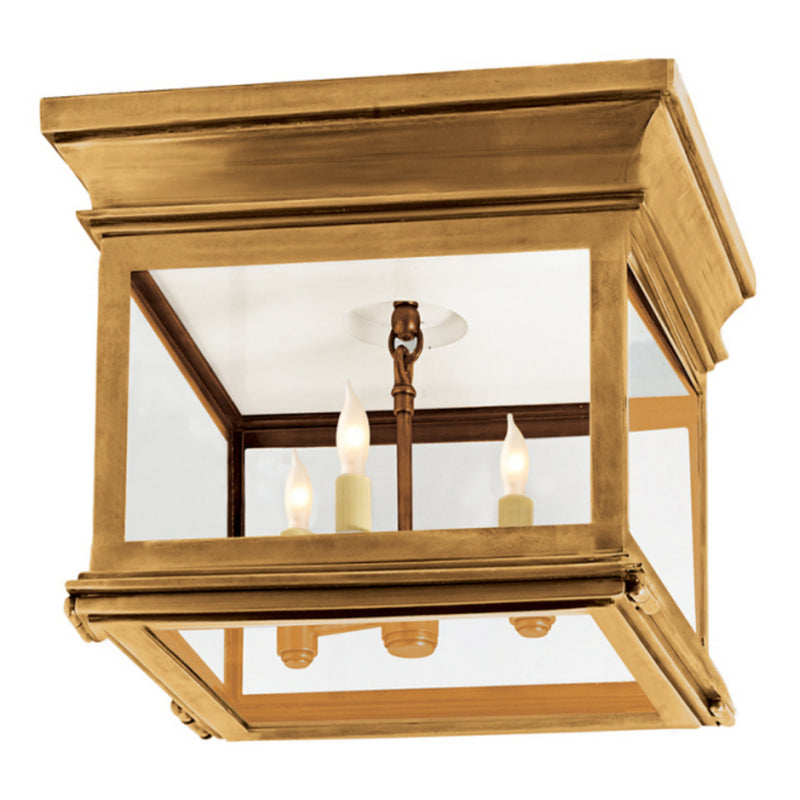 Chapman & Myers Club Small Square Flush Mount in Antique-Burnished Brass with Clear Glass