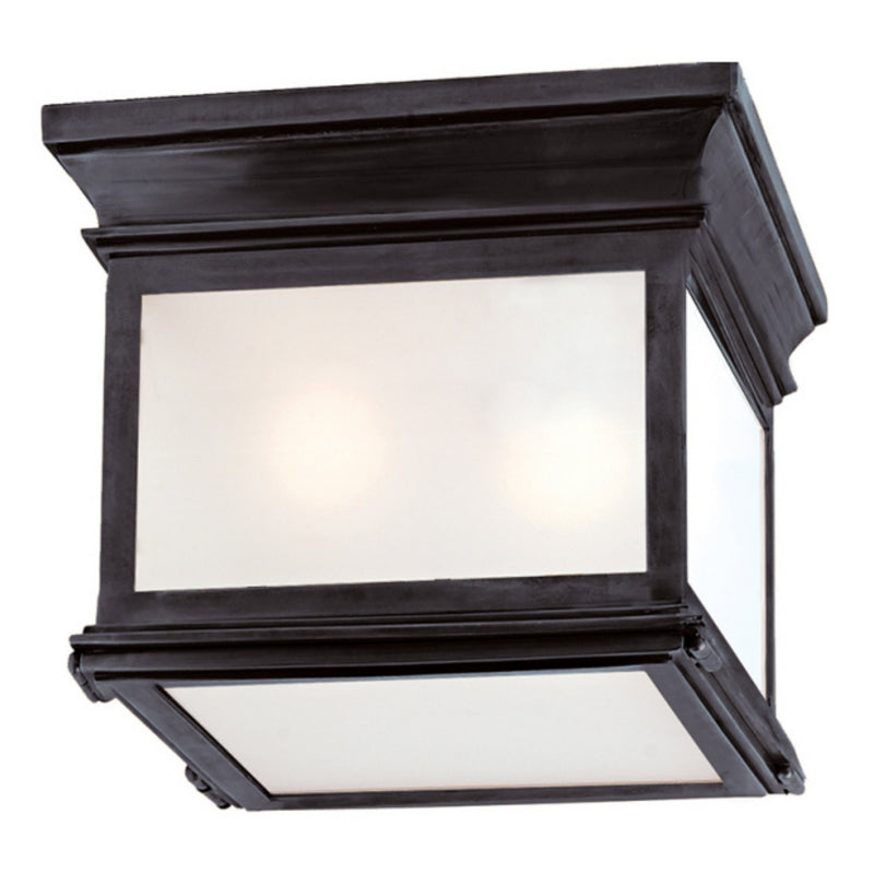 Chapman & Myers Club Small Square Flush Mount in Bronze with Frosted Glass