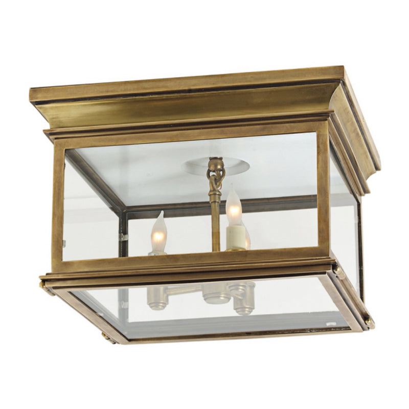 Chapman & Myers Club Large Square Flush Mount in Antique-Burnished Brass with Clear Glass