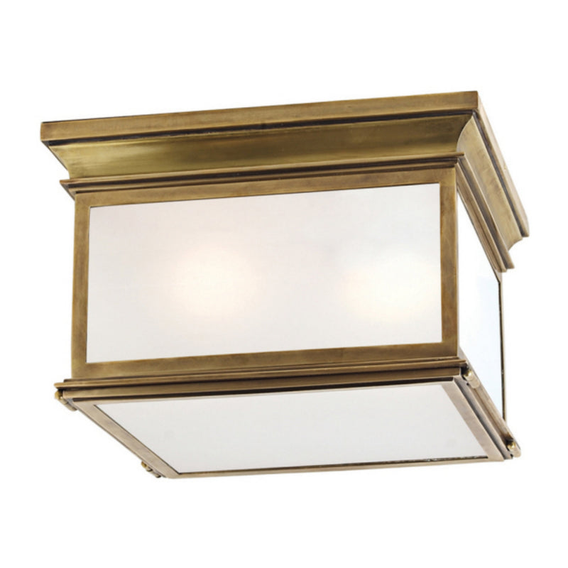 Chapman & Myers Club Large Square Flush Mount in Antique-Burnished Brass with Frosted Glass