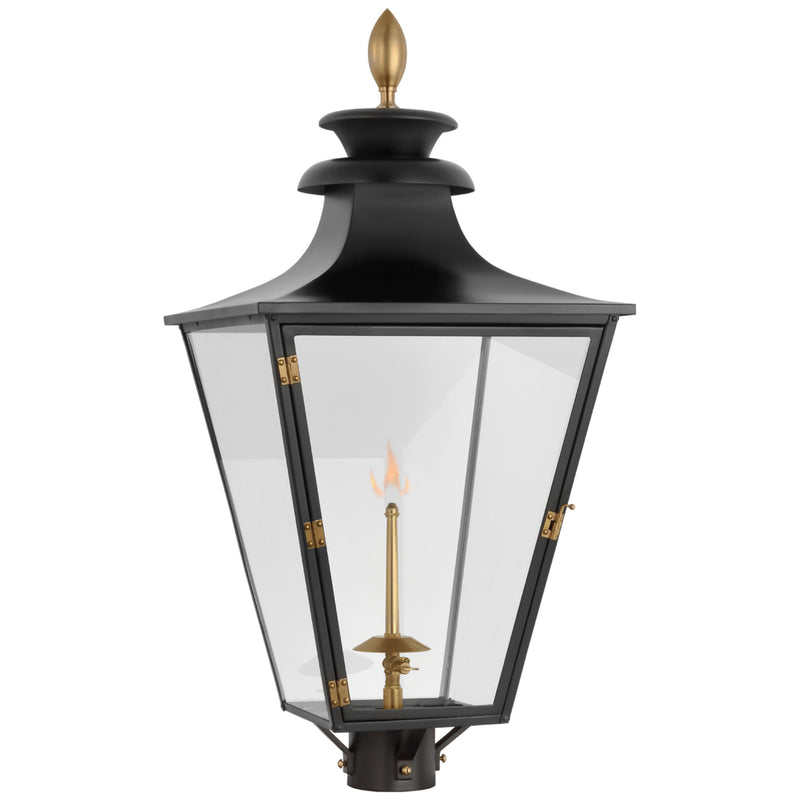Chapman & Myers Albermarle Gas Post Light in Matte Black and Brass with Clear Glass