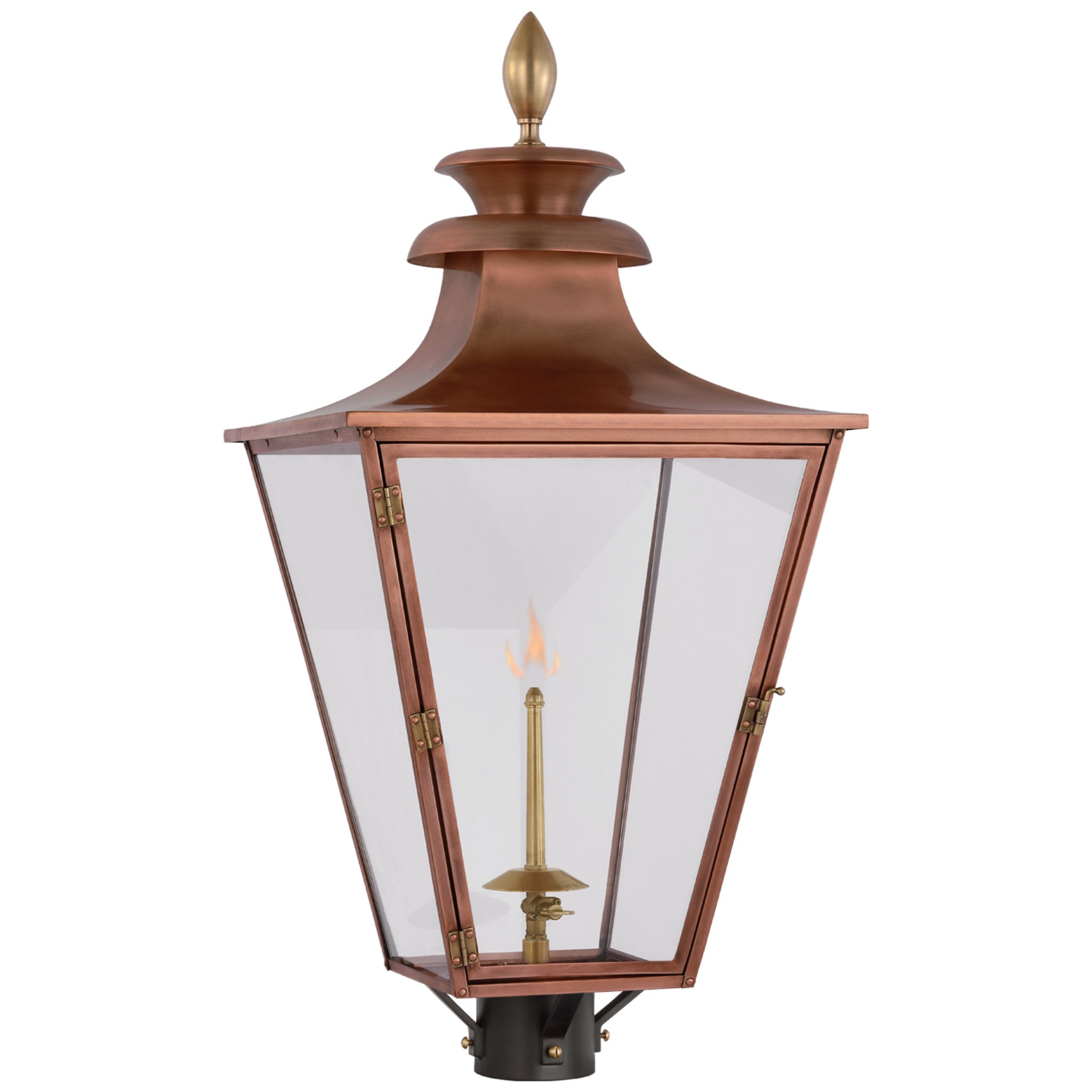 Chapman & Myers Albermarle Gas Post Light in Soft Copper and Brass with Clear Glass
