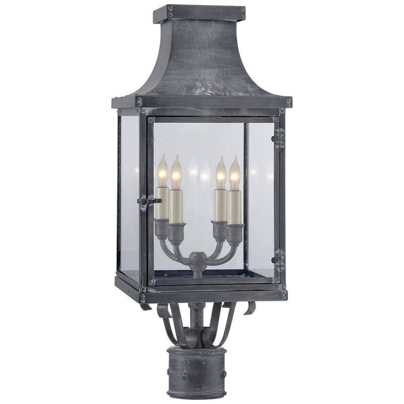 Chapman & Myers Bedford Post Lantern in Weathered Zinc with Clear Glass