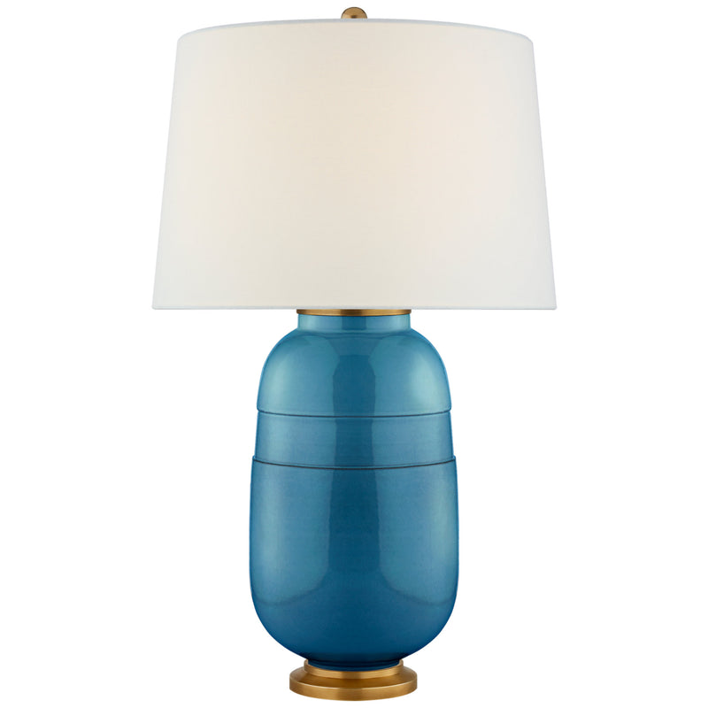 Christopher Spitzmiller Newcomb Medium Table Lamp in Aqua Crackle with Linen Shade