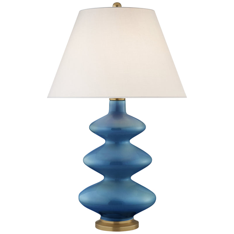 Christopher Spitzmiller Smith Medium Table Lamp in Aqua Crackle with Linen Shade