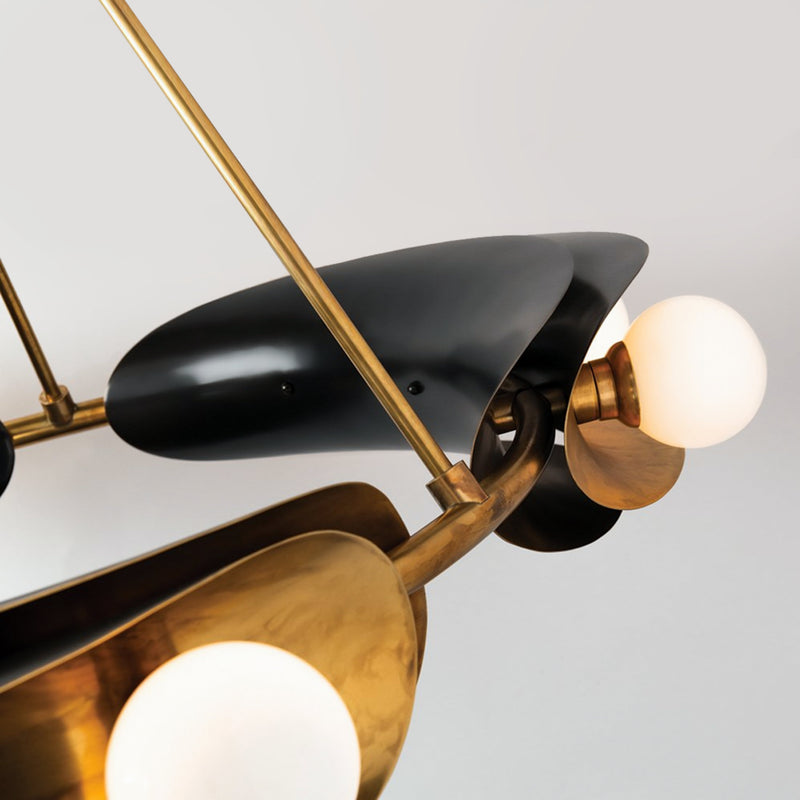 Hopper 9 Light Chandelier in Vintage Brass Bronze Accents