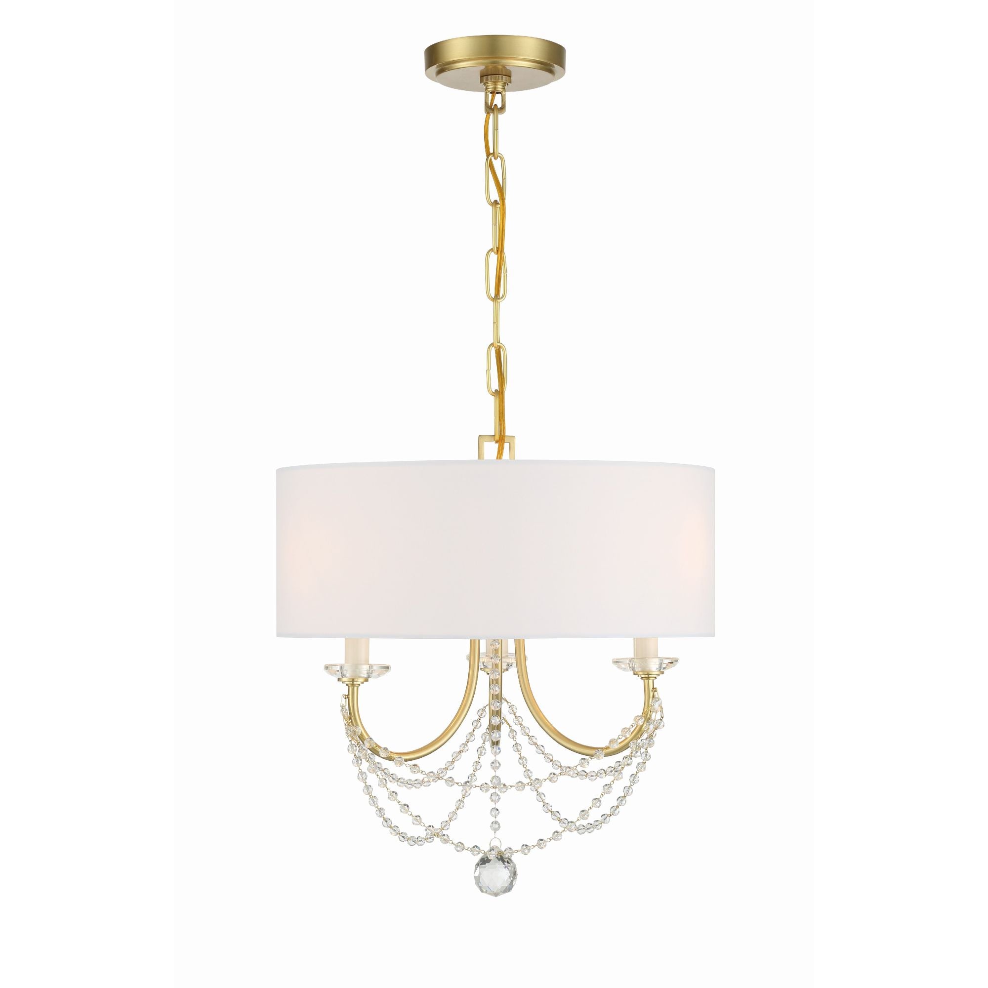 Delilah 3 Light Aged Brass Mini Chandelier Silk Shade 15.75"W x 16.5"H x 15.75"D