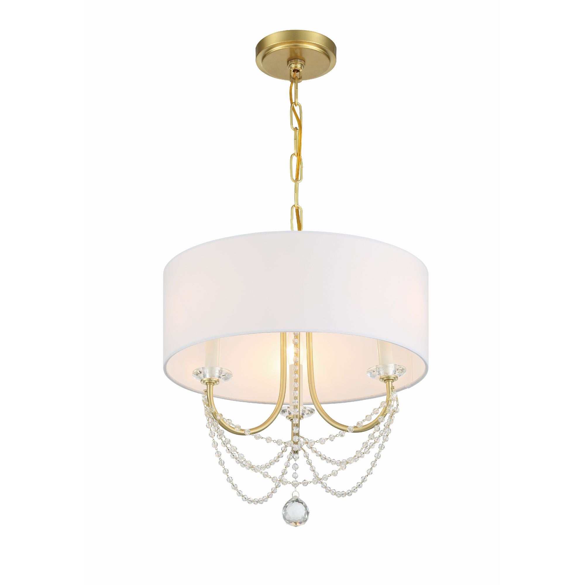 Delilah 3 Light Aged Brass Mini Chandelier Silk Shade 15.75"W x 16.5"H x 15.75"D