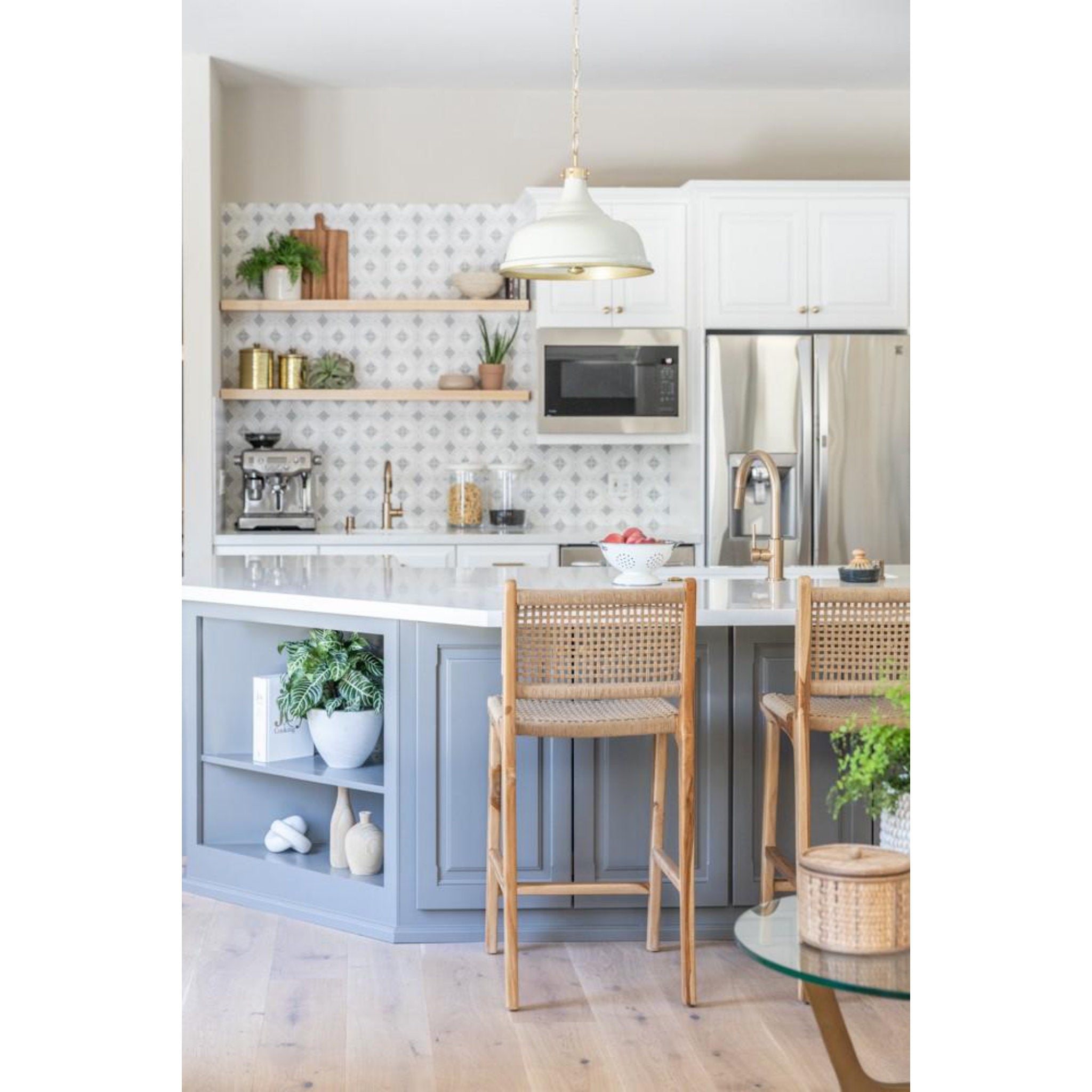 Painted No.1 3-Light Pendant in  Aged Brass/Off White by  Mark D. Sikes 18L x 18W x 16H